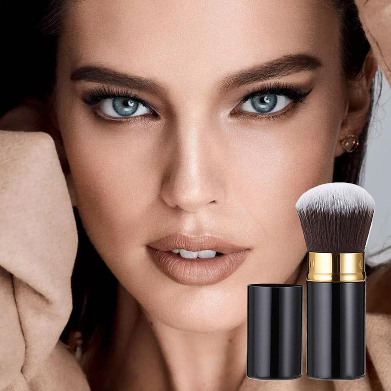 Portable single large retractable powder brush, blush brush, setting powder and contour brush makeup tool